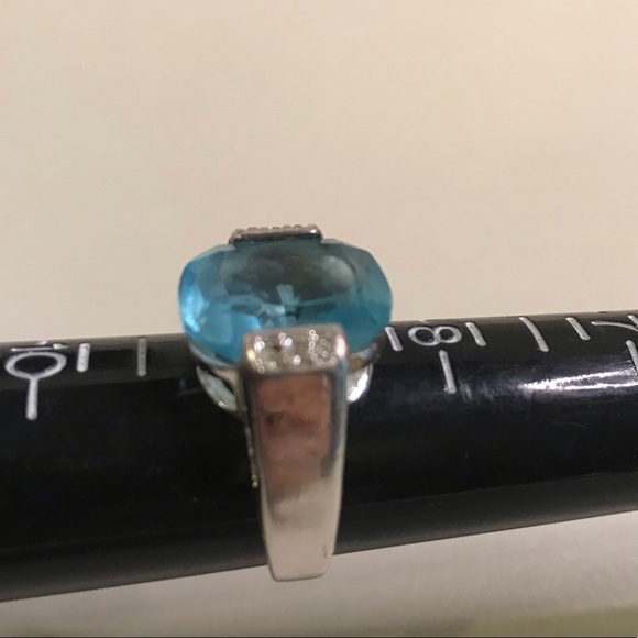Silver Ring with Rhinestones/Aquamarine Stone - Picture 2 of 6
